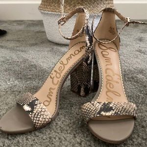 Snake skin sandal heels